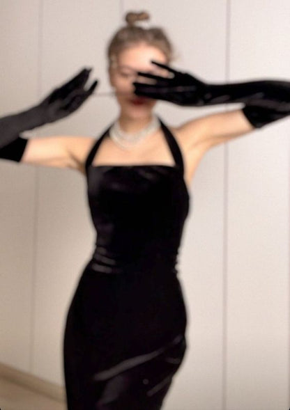 Sexy Sheath Halter Black Velvet Prom Dress P1545 Sexy Sheath Halter Black Velvet Prom Dress P1545
