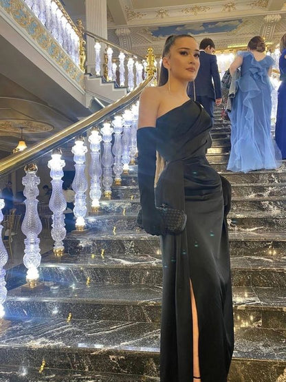 mermaid one shoulder prom dress Sexy Mermaid One Shoulder Long Black Slit Prom Dress P1562