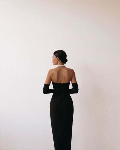 Sexy Sheath Strapless Neckline Long Black Prom Dress With Gloves P1564 –  PreppyDress