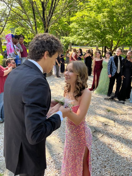 Sexy Mermaid Long Pink Sequin Prom Dress Party Dresses P1586