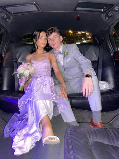 Sexy Meerjungfrau Langes Fliederfarbenes Rückenloses Spitzen-Abschlussballkleid Partykleider P1588