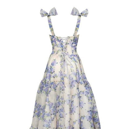 green emerald velvet dress White Blue Flower A-Line Spaghetti Straps Ruched Corset Long Prom Dress  With Slit main image 1