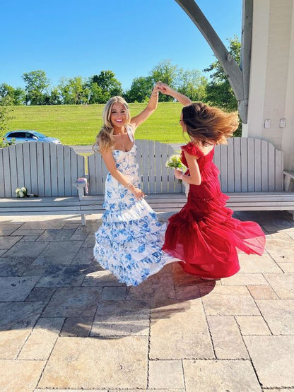 Sexy A line Long Blue Floral Prom Dress Blue and White Party Dresses P PreppyDress Sexy A line Long Blue Floral Prom Dress Blue and White Party Dresses P PreppyDress
