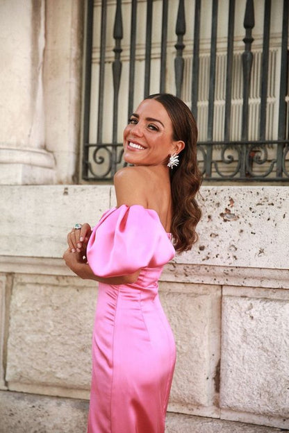 Sexy A-Linien Off-Shoulder Langes Rosafarbenes Ballkleid Partykleider P1595