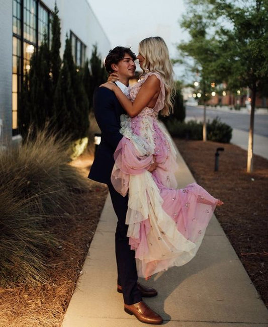 Sexy A line Long Ombre Tulle Prom Dress Party Dresses P1597