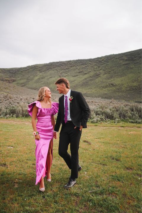 Sexy A line Square Neckline Long Pink Slit Prom Dress Party Dresses P1598