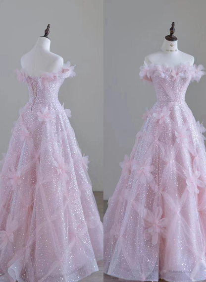 Robes de soirée longues pour femmes en organza rose fuchsia, motif fée, robe de bal P1603