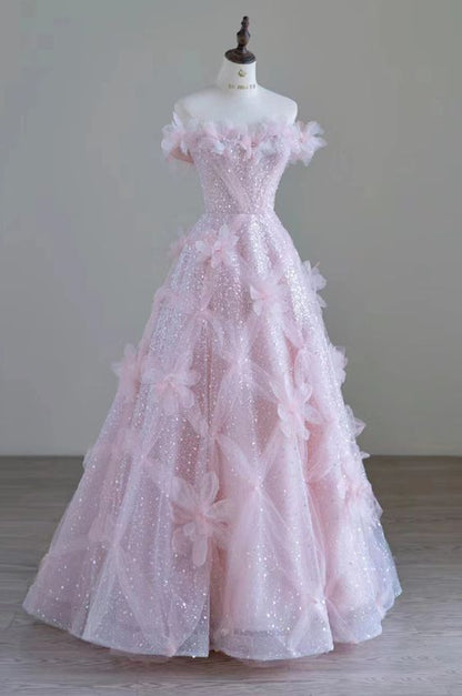 Robes de soirée longues pour femmes en organza rose fuchsia, motif fée, robe de bal P1603