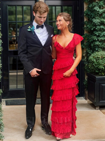 Sexy Etui Spitze Rotes Ballkleid Rüschen Partykleider P1609
