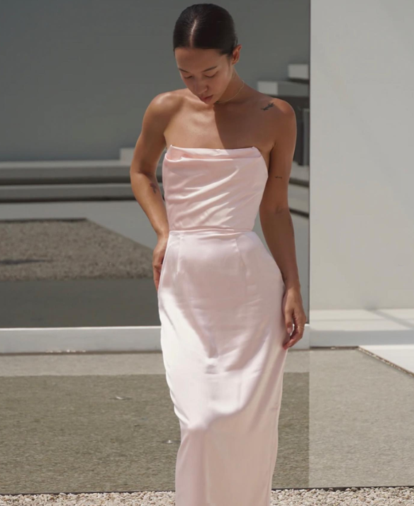 Sexy Sheath Sweetheart Satin Pink Long Prom Dress P1616