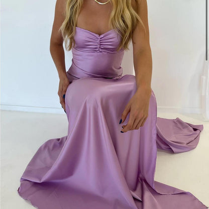Sexy A-Linien Träger Ärmelloses Partykleid Hot Pink Seitenschlitz Ballkleid P856