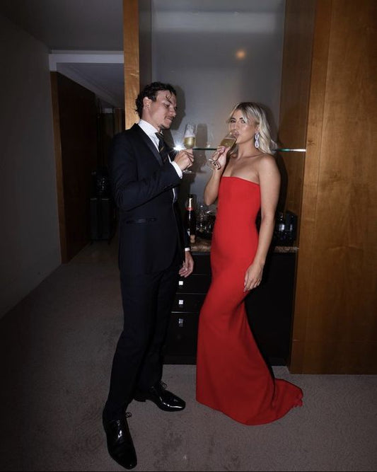 Sexy Mermaid Strapless Red Long Prom Dress P1623