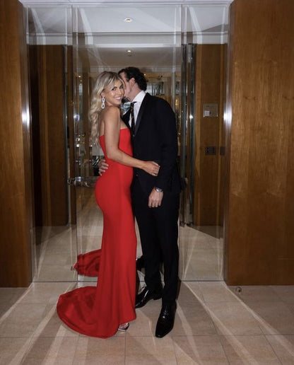 Sexy Meerjungfrau Trägerloses Rotes Langes Ballkleid P1623