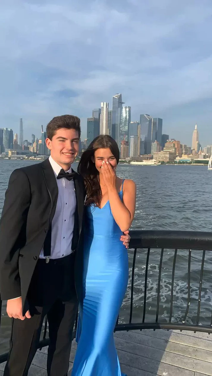 Sexy Meerjungfrau Träger Ausschnitt Rückenfrei Blau Langes Ballkleid P1626