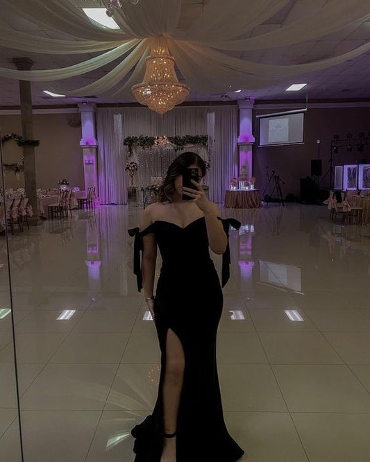 Sexy Mermaid Off The Shoulder Black Long Prom Dress P1650