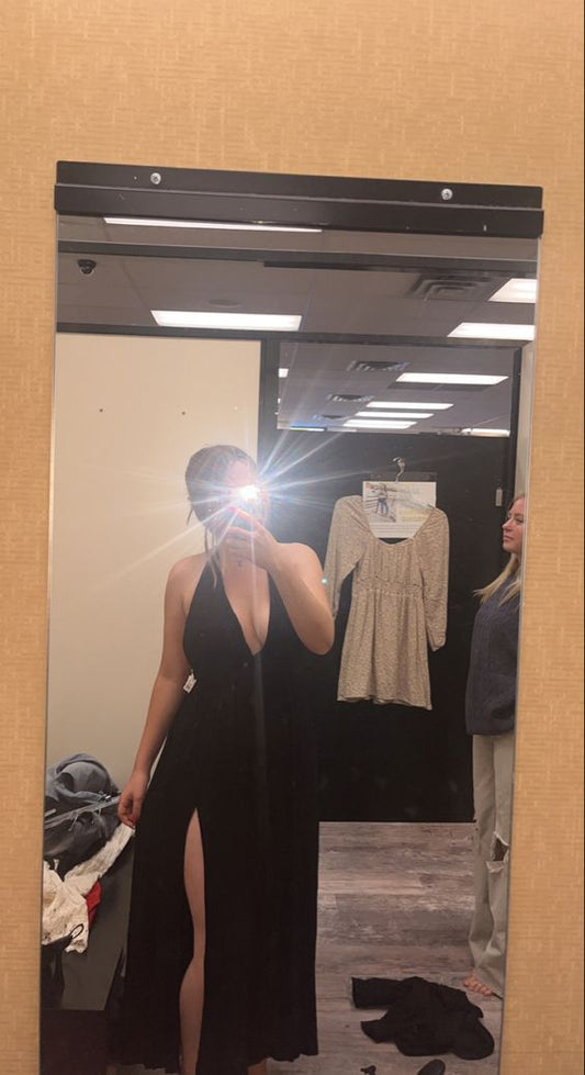 Simple A line Straps Black Long Prom Dress P1665