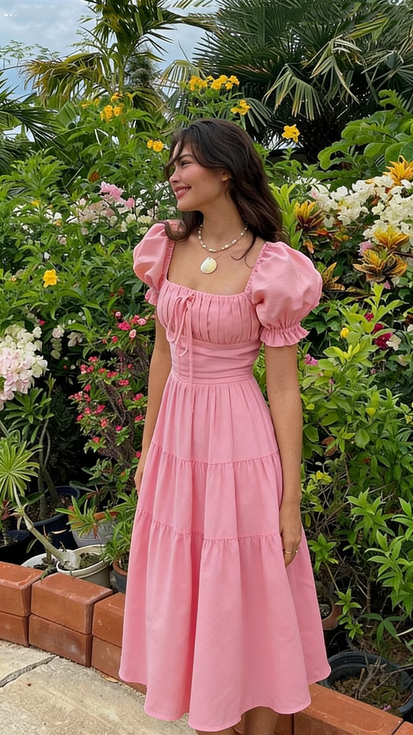 Light Yellow A-line Prom Dress with Puff Sleeves P1673