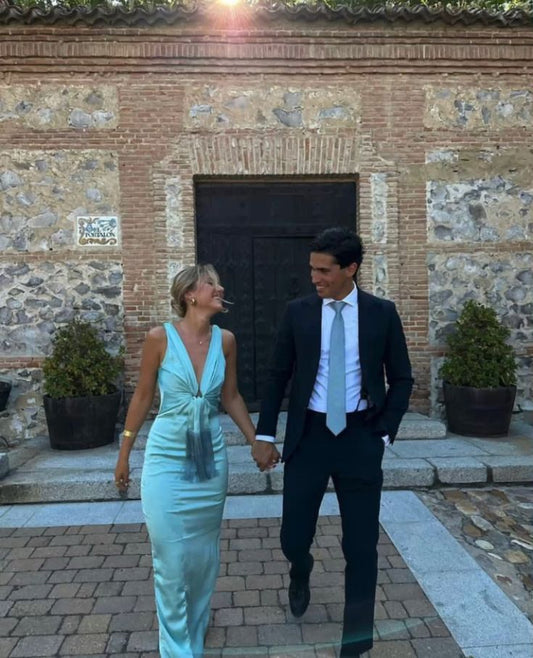 Sexy Mermaid V Neckline Blue Prom Dress Weddingh Guest Dresses P1676