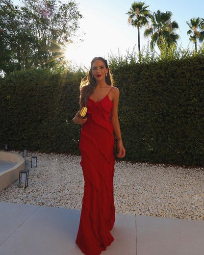 Sexy Etuikleid Träger Rot Langes Chiffon Ballkleid P1683