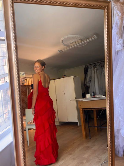 Sexy Etuikleid Träger Rot Langes Chiffon Ballkleid P1683