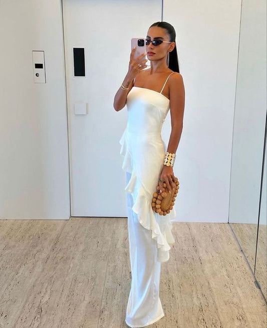 Sexy Sheath Straps Floor Length White Prom Dress 1700