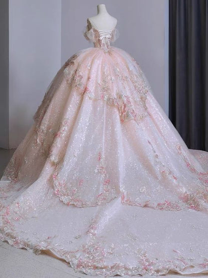 Ball Gown Sweet 16 Dress Off the Shoulder Pink Sweet 16 Dresses P1718