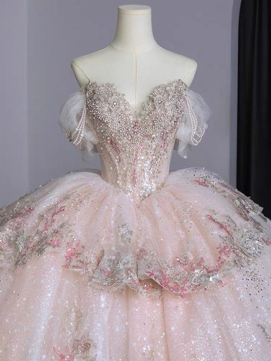 Sparkly Pink Off The Shoulder Ball Gown,Pink Princess Dress,Pink Sweet 16 Dress  Y2342 main image 1