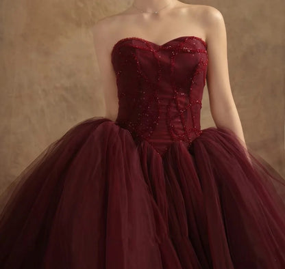 Robe de bal bustier en tulle rouge pour douce 16 ans P1734