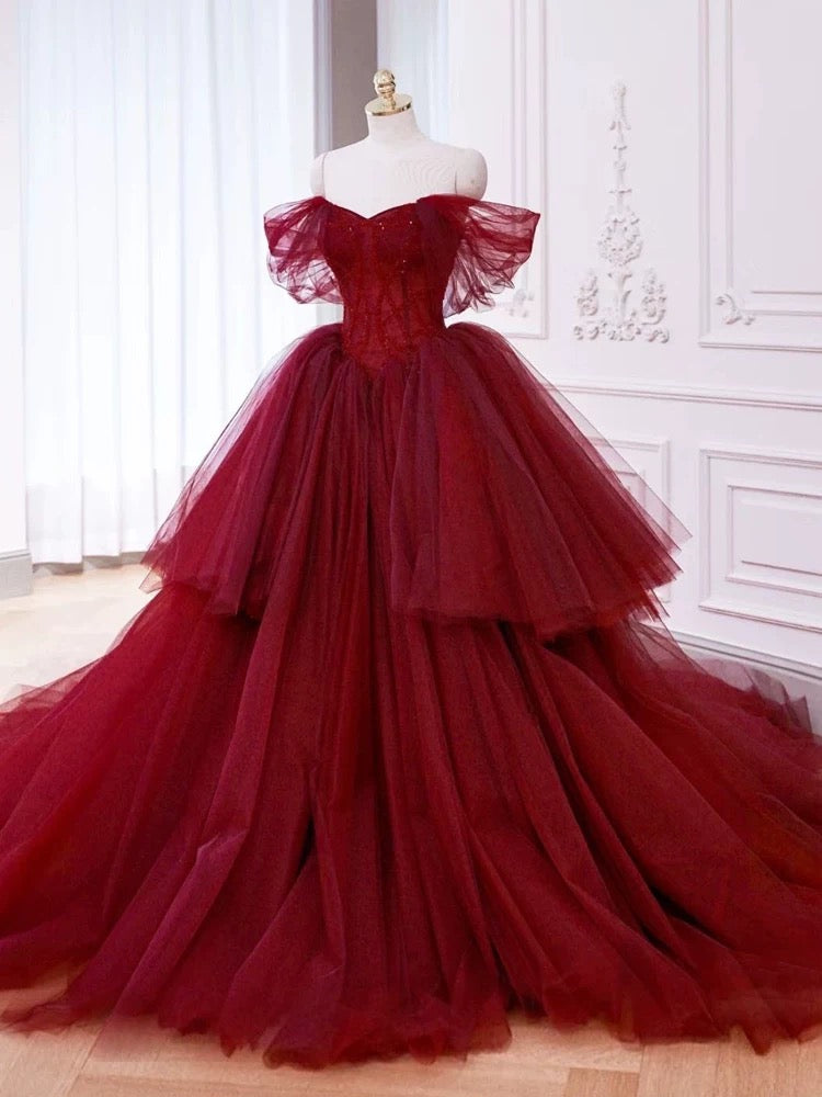 Ball Gown Off The Shoulder Tulle Red Sweet 16 Dresses P1734 – PreppyDress
