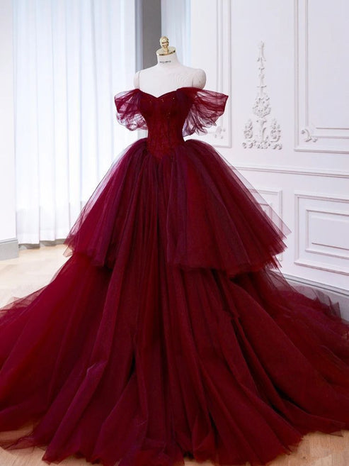 Off Shoulder Women Red Elegant Luxury Ball Gown Sweet 16 Party Gown Y4161 main image 1