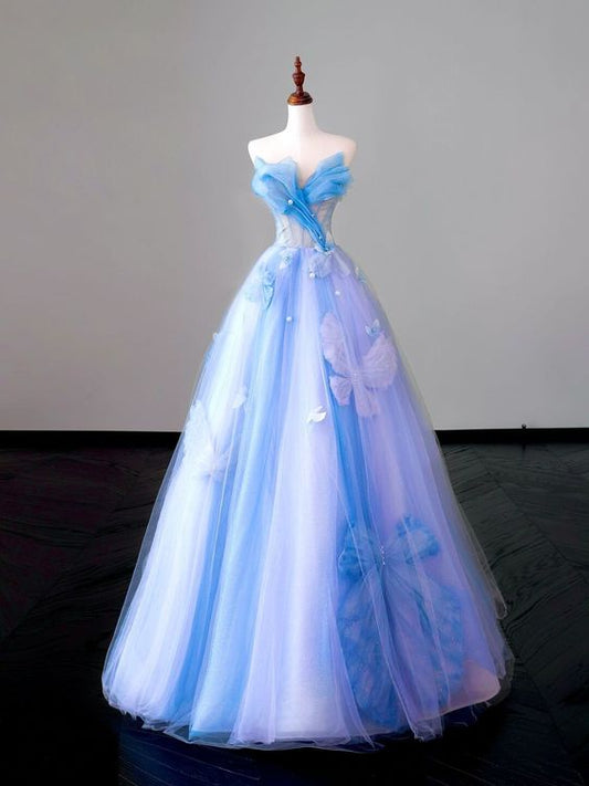 Fairy A line Strapless Tulle Long Prom Dress P1737