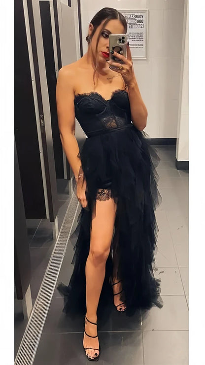 Rostrotes Sweetheart-High-Low-Stufen-Ballkleid P1750