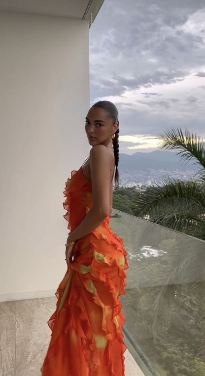 Sexy Etuikleid-Träger Chiffon Lang Gestuft Geschlitzt Ballkleid P1752