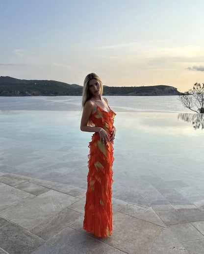 Sexy Etuikleid-Träger Chiffon Lang Gestuft Geschlitzt Ballkleid P1752