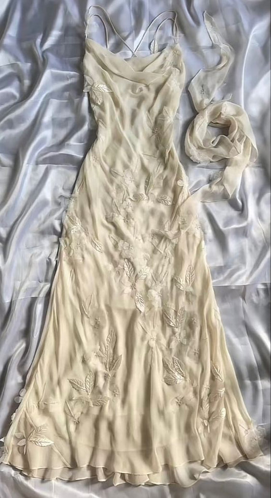 Sexy Sheath Straps Chiffon champagne Long Prom Dresses P1765
