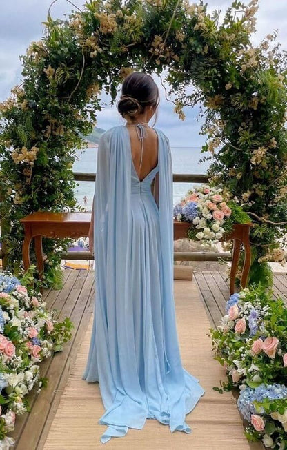 blue chiffon dresses Smitten Sweetheart Neckline Chiffon Midi Dress Blue main image 0