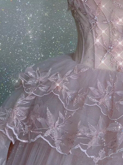 Modest Ball Gown Straps Pink Tulle Prom Dresses 22th Birthday Outfit P1786