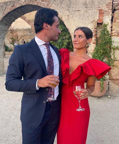 Sexy Etui-Abendkleid mit V-Ausschnitt in Rot, langes Ballkleid, Outfit zum 22. Geburtstag P1789