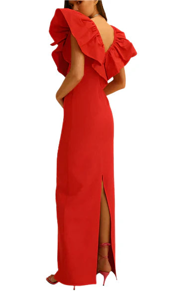 Sexy Etui-Abendkleid mit V-Ausschnitt in Rot, langes Ballkleid, Outfit zum 22. Geburtstag P1789