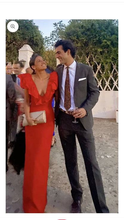 Sexy Etui-Abendkleid mit V-Ausschnitt in Rot, langes Ballkleid, Outfit zum 22. Geburtstag P1789