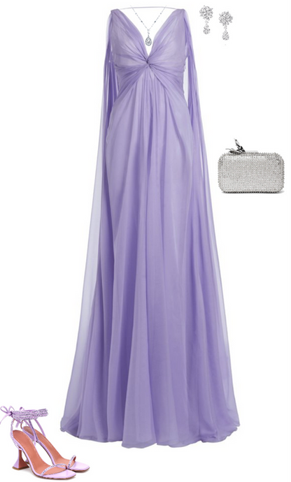 Simple A Line V Neckline Lilac Long Chiffon Prom Dresses P1791