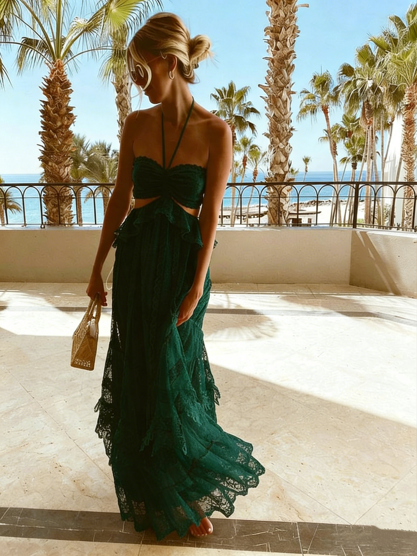 Simple A Line Halter Tulle Champagne Long Prom Dresses P1797
