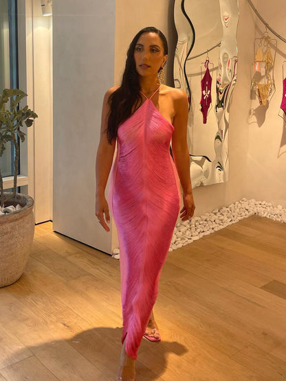 Sexy Mermaid Halter Hot Pink Long Prom Dresses P1807