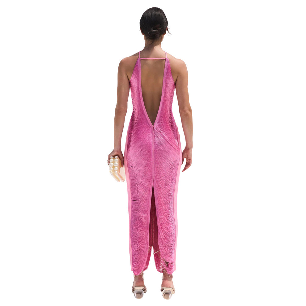 Ovlias Sexy Pink Halter Sleeveless Mermaid Prom Dress Long Split ED0034