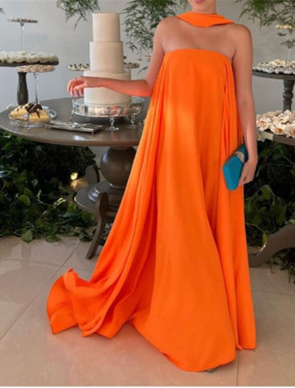 Sexy A-Linien trägerlose Chiffon-Abendkleider in Orange P1808
