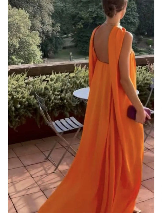 Sexy A line Strapless Chiffon Organge Long Prom Dresses P1808