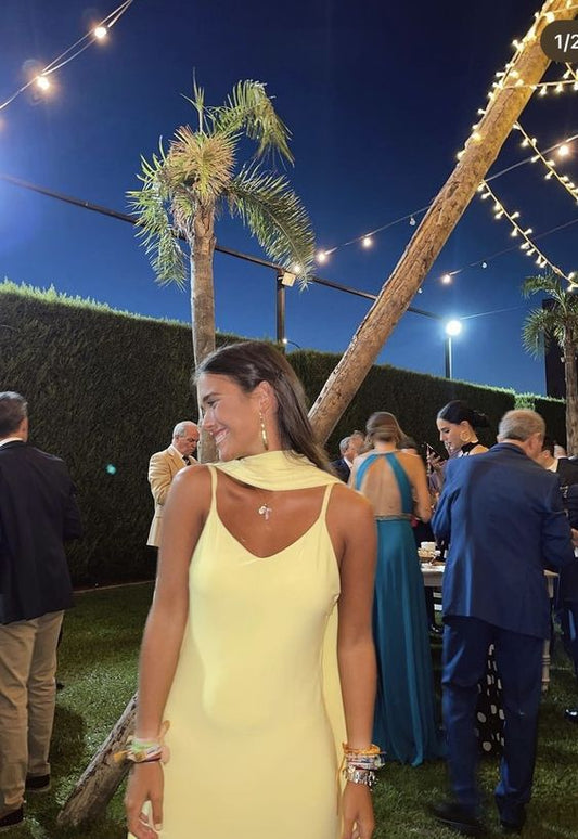 Sexy A line Straps Chiffon Yellow Long Prom Dresses P1809