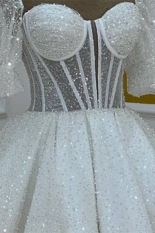 Sparkly A line Short Cocktail Dresses White Sequin 18th Birthday Outfits P1817