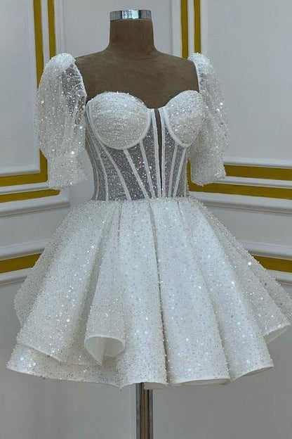 Sparkly A line Short Cocktail Dresses White Sequin 18th Birthday Outfi – PreppyDress