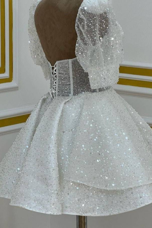 Sparkly A line Short Cocktail Dresses White Sequin 18th Birthday Outfits P1817 - Same as Picture / US2 Sparkly A line Short Cocktail Dresses White Sequin 18th Birthday Outfits P1817 - Same as Picture / US2